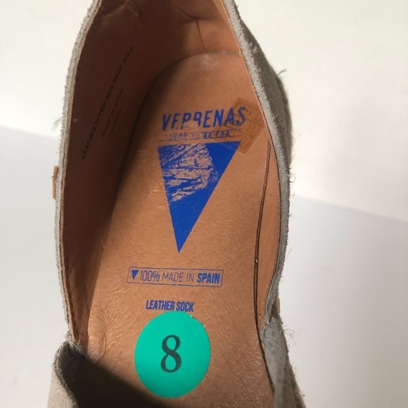 Verbenas Carmen Suede Espadrilles Perla Gray Made in Spain Size 39 Boho Neutral - Picture 1 of 9